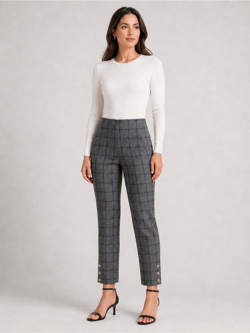 New Chico's Fabulously Slimming Ankle Pants Window Pane Plaid Pull On Stretchy 8